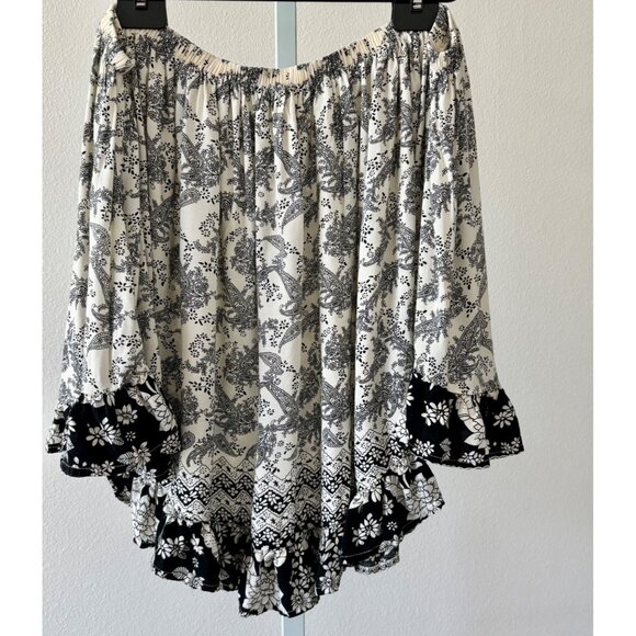 Ruffle Hem Skirt Large Black White Floral Paisley Boho Cottagecore Festival - Picture 11 of 13